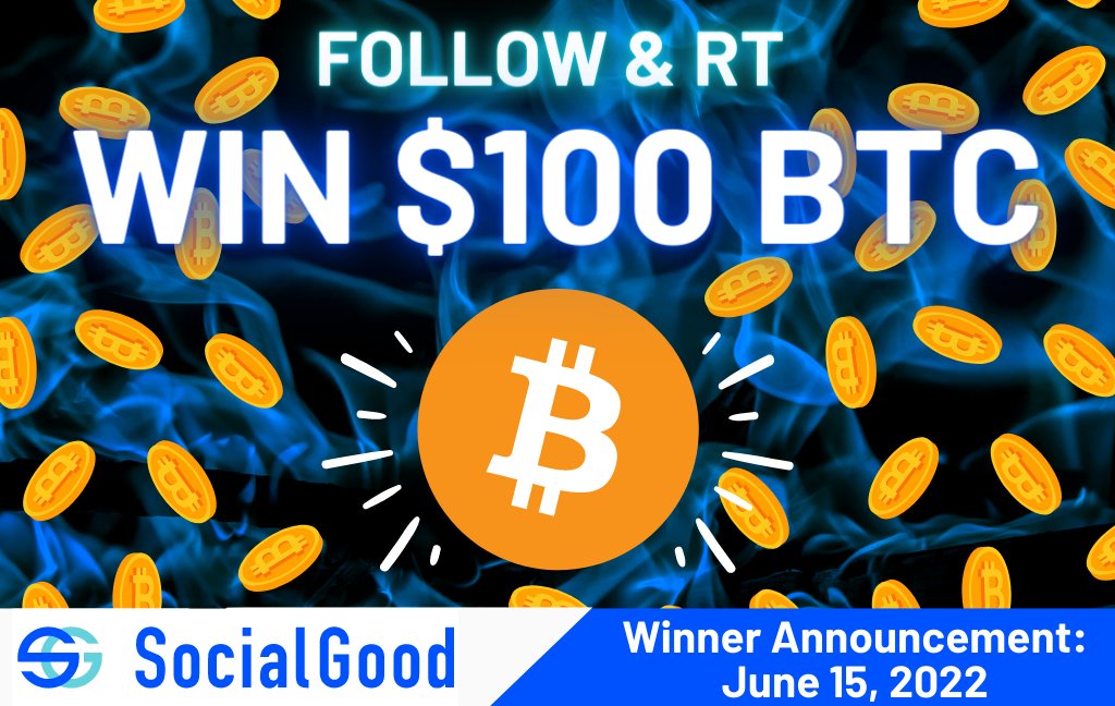 🔥 Win $100 in $BTC 🔥
Follow &amp; RT this for a chance to win $100 worth of #Bitcoin in your wallet this week! Will it be you this time?
We'll tag the lucky 27th Giveaway winner on June 15.

Use the SocialGood App for free crypto whenever you shop!
📲socialgood.inc/?id=mwPN7i