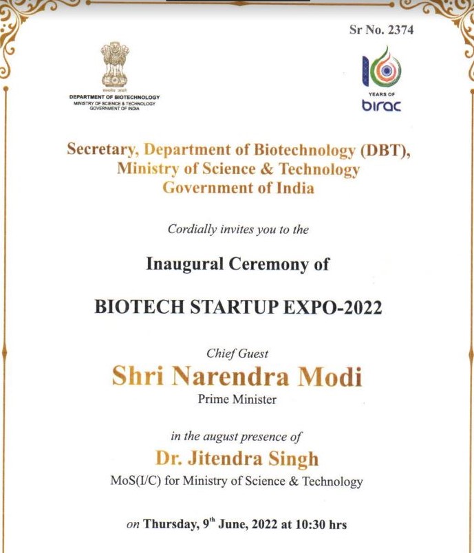 IICE, IISER Bhopal (nominated by DST) participated @Biotech Startup Expo 2022 (June 9/10 at Delhi). Presence of the Hon'ble Prime Minister Shri Narendra Modi <a href="/narendramodi/">Narendra Modi</a> added a great value to the  event.
Thanks to <a href="/BIRAC_2012/">DBT-BIRAC</a> , <a href="/IndiaDST/">DSTIndia</a>  and GOI for organizing the event.