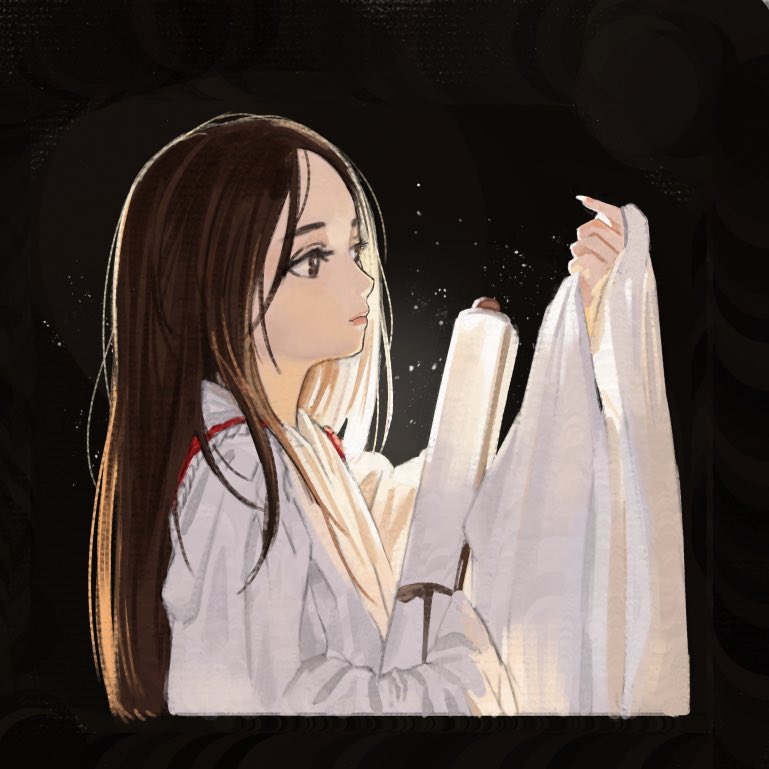solo 1girl long hair black background brown hair japanese clothes brown eyes  illustration images
