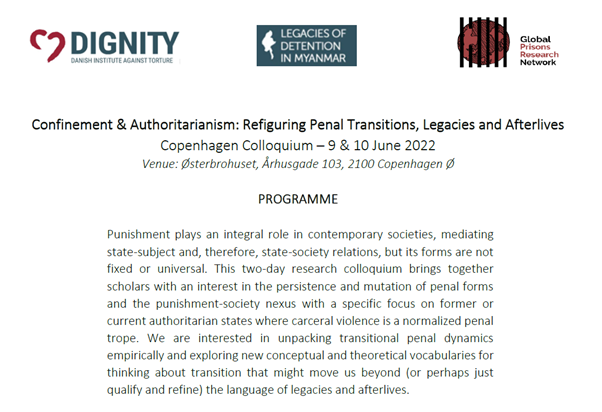 Still processing thoughts generated at the Copenhagen Colloquium on #Confinement & #Authoritarianism held last week @DIGNITY_INT Thx to all @lt_schneider @tweetmaxmartin @nasrulismail27 @bristol_crim @Vicky_Canning @OmarPKhan @SynergiesCoop @LSGaborit @TinHla50206393 @InGulag