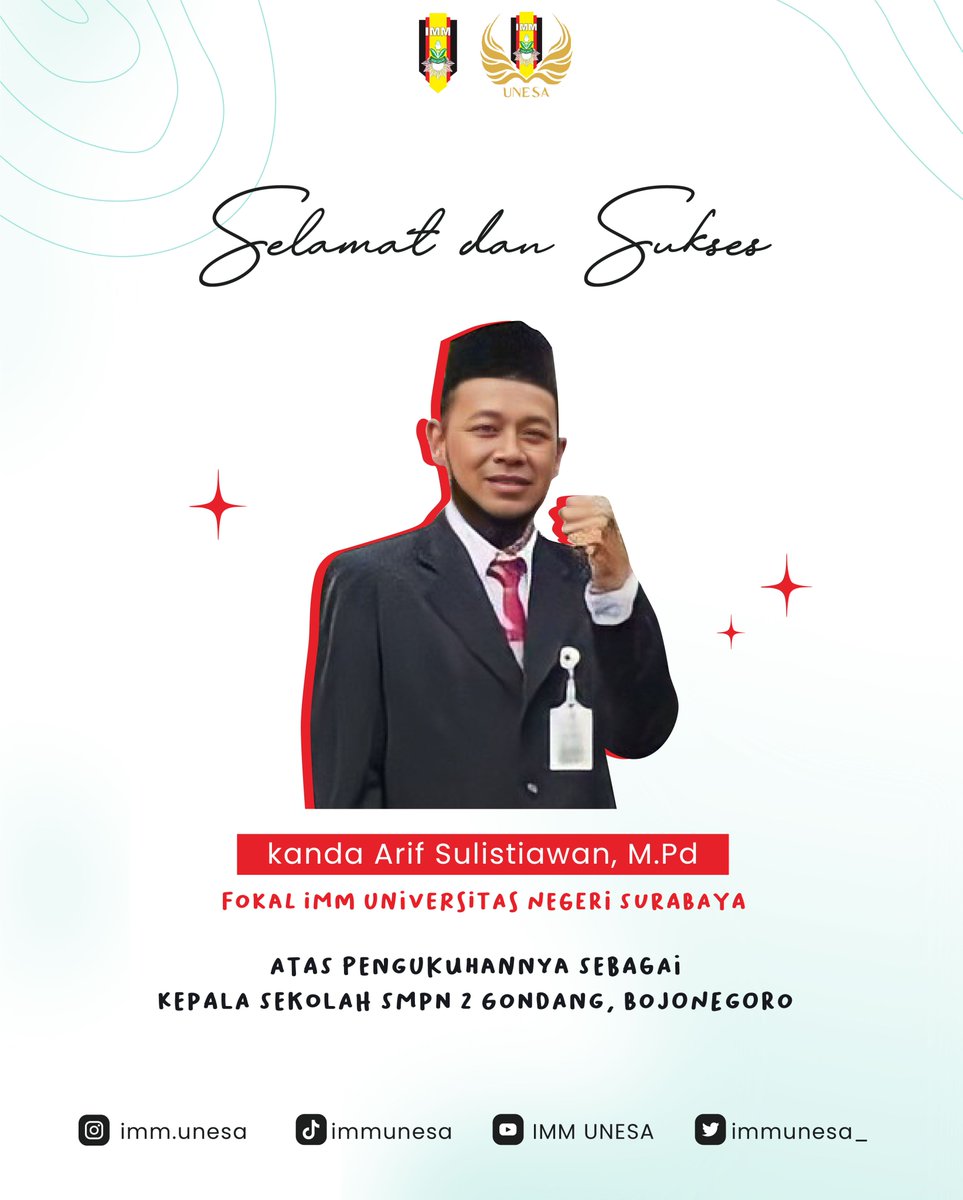 immunesa_'s tweet photo. Selamat dan Sukses kepada Kanda Arif Sulistiawan, M.Pd. (Fokal IMM Unesa) atas pengukuhannya sebagai kepala SMP Negeri 2 Gondang, Bojonegoro.
#IMMUnesa #IMMJaya #IMMEducare #IMMElmacife #IMMHeksos #IMMMipha #IMMGanesha #FaskhoIMM #IMMSuroboyo https://t.co/78beNJdGLP