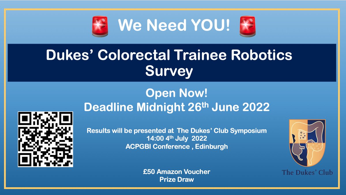💥 WE NEED YOU! 💥

Interested in Colorectal Robotic 🤖 Surgery? 

No matter what your experience we want to know your experiences! 

Take part here: forms.gle/4BvZCmgDMeH9nq…