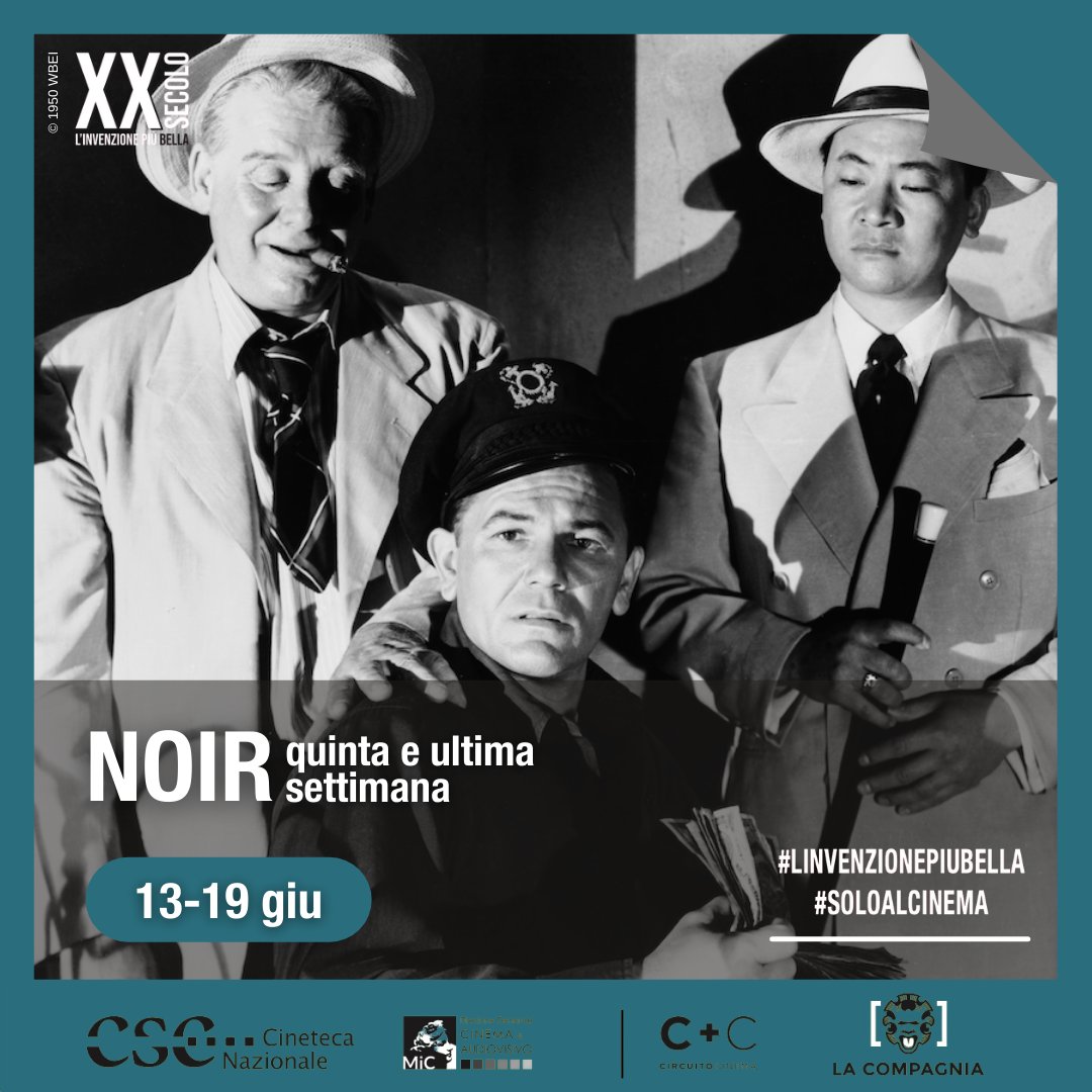 📌 A conclusione della lunga carrellata di pellicole #noir, CSC - Cineteca Nazionale riporta sul grande schermo di #Roma e #Firenze altri cinque capolavori dedicati al genere. In arrivo dal 13 al 19 giugno al #cinema Quattro Fontane: bit.ly/3MT7Sis

#SoloAlCinema