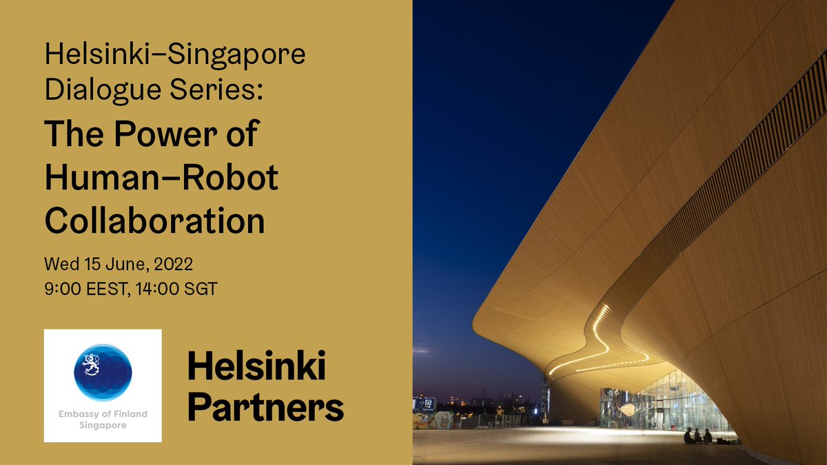 Only two days left to register! 🤖

Learn from three experts about recent #robotics and #automation development:

🎙<a href="/KaroliinaSa/">Karoliina Salminen</a> from <a href="/VTTFinland/">VTT</a>

🎙Michiel Bruggeman and Dario Ravarro from 
<a href="/KONECorporation/">KONE</a> Singapore!

👉helsinkipartners.com/event/helsinki……

Organised with 
<a href="/FinEmbSin/">Finland in Singapore</a>