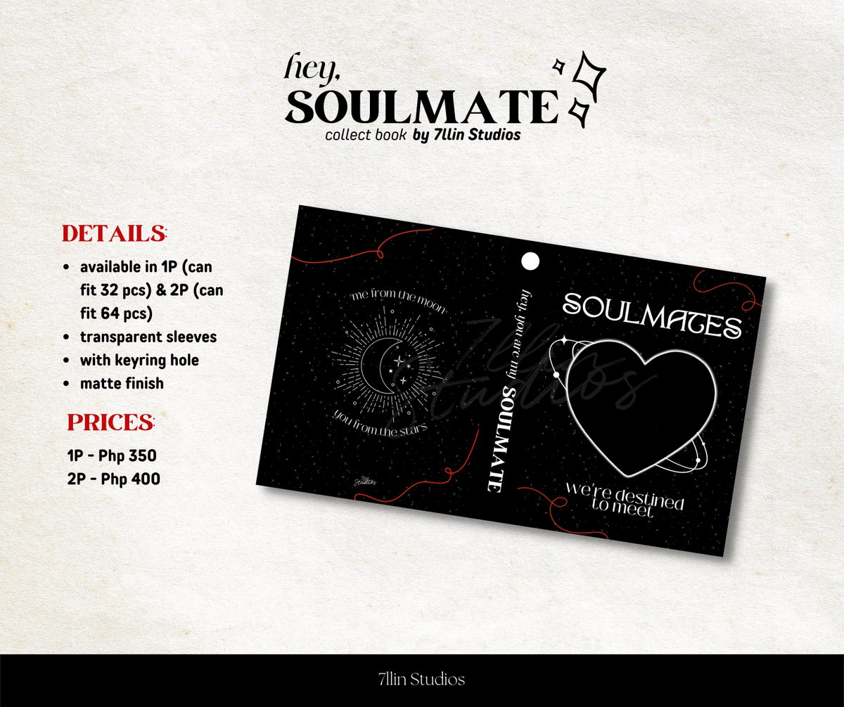 Hey, Soulmate Collect Book 
by <a href="/7llinstudios/">Chillin Studios</a>
 
✧ 2P: Php 400 + lsf
✧ 1P: Php 350 + lsf
✧ doo/dop: June 20
✧ more details below 
✧ for international orders, please dm us

PRE-ORDER HERE:
🔗: cognitoforms.com/_7llinStudio/h…

t. WTS LFB PH COLLBOOK HELP RT!!