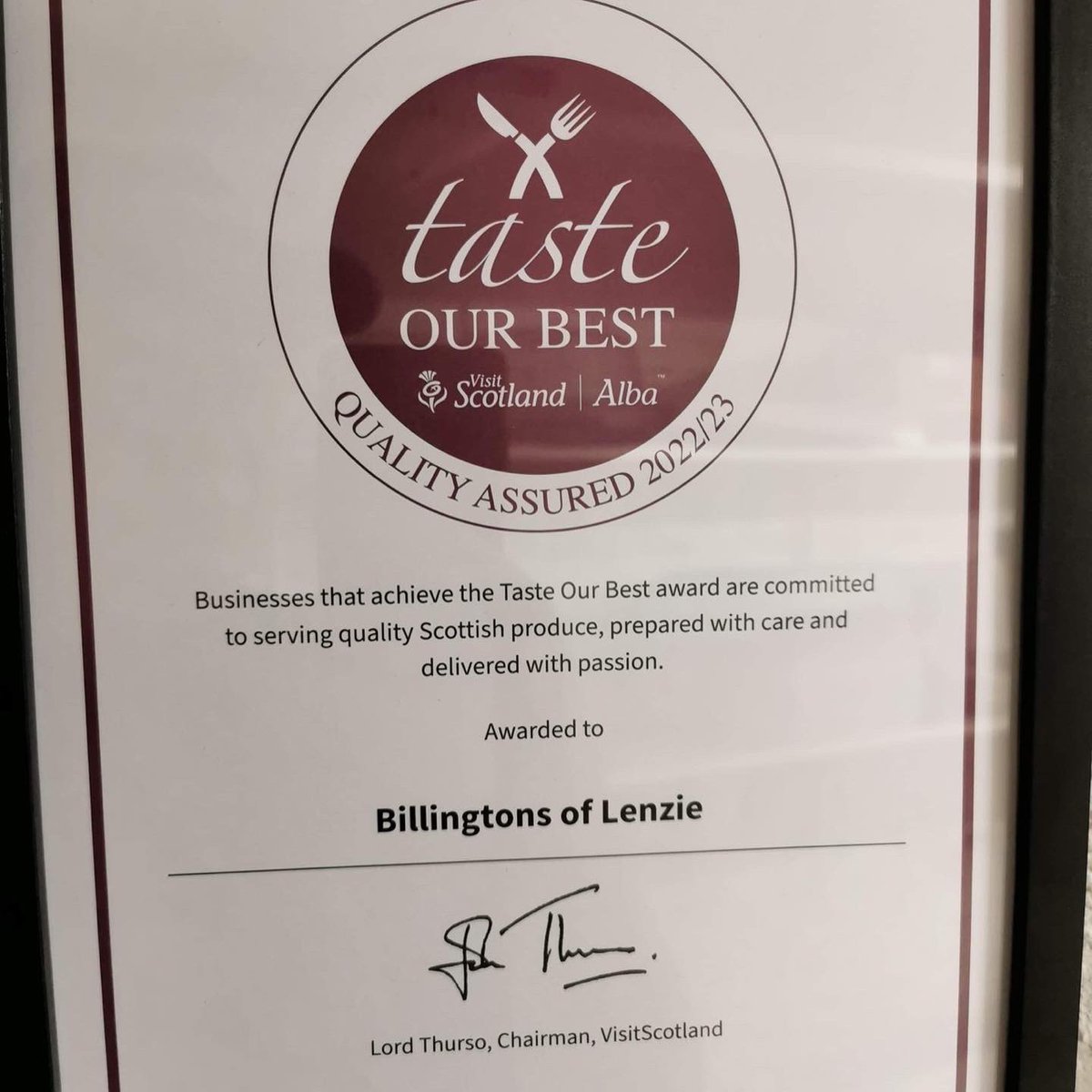 _Billingtons's tweet photo. Proud to have been reviewed &amp; assessed by @VisitScotland achieved their “Taste Our Best” award. Awarded to businesses they identify to be the best food and drink businesses in Scotland. 

Massive congratulations to all #teambillingtons a testimony to their hard work commitment. https://t.co/HUn5IWVtbg