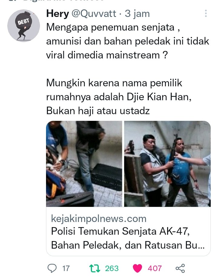 Obay_Kusut1981's tweet photo. @CNNIndonesia @OposisiCerdas @rmol_id 
Penemuan ini harus di muat di media. Agar publik tau. Bayangkan jika amunisi ini di temukan di markas FPI pasti 7 hari 7 malam berita akan ramai. Media harus Objektif dalam pemberitaan. https://t.co/P5BlCkMdHW