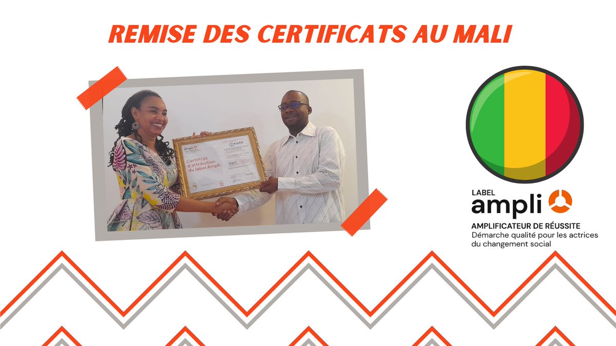 Alliance_DS's tweet photo. Remise des certificats #LabelAmpli à :
👏@AjcadMali
👏@renajem
Par @BREHIMABALLO8/@OngAmsopt du Comité de labellisation.
#FéministesEnAction
Le #LabelAmpli, élaboré par @Equipop_Ong X @Alliance_DS marque les efforts des #OSC dans leurs démarches d'amélioration de la qualité. https://t.co/AsXelKNDoO