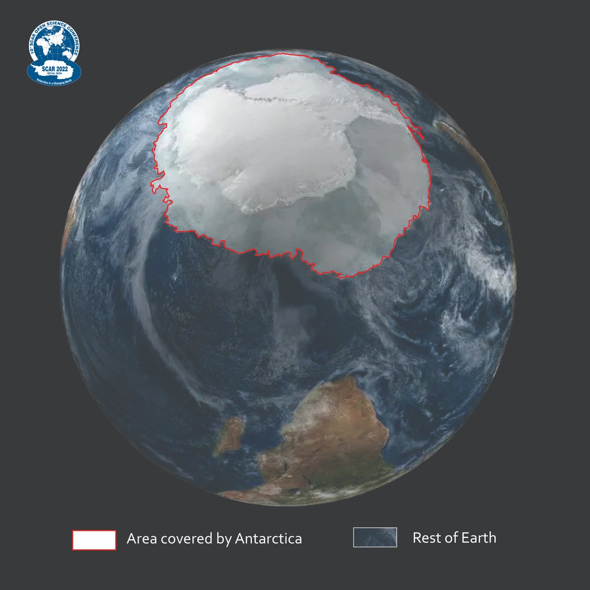 We already know that Antarctica is the 5th largest continent in terms of total area, which is around 14.2 million square kms. Here’s a pictorial representation of how much of the earth is actually covered by the Antarctic.