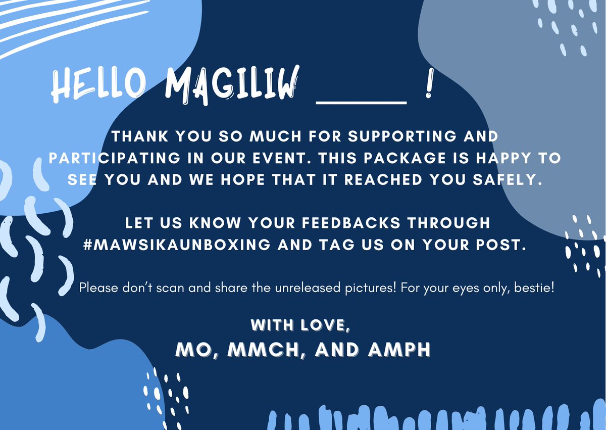 MawsHoes's tweet photo. Hello, besties! Nung nareceive nyo ba mawsika cse niyo may ganito? We just wanna reiterate “Please don’t scan and share the unreleased pictures!” 🥺 I know we all have the means to reprint it, but please don’t 🥺 thank you for understanding!

#MAWsika https://t.co/xMi4RfkO8n
