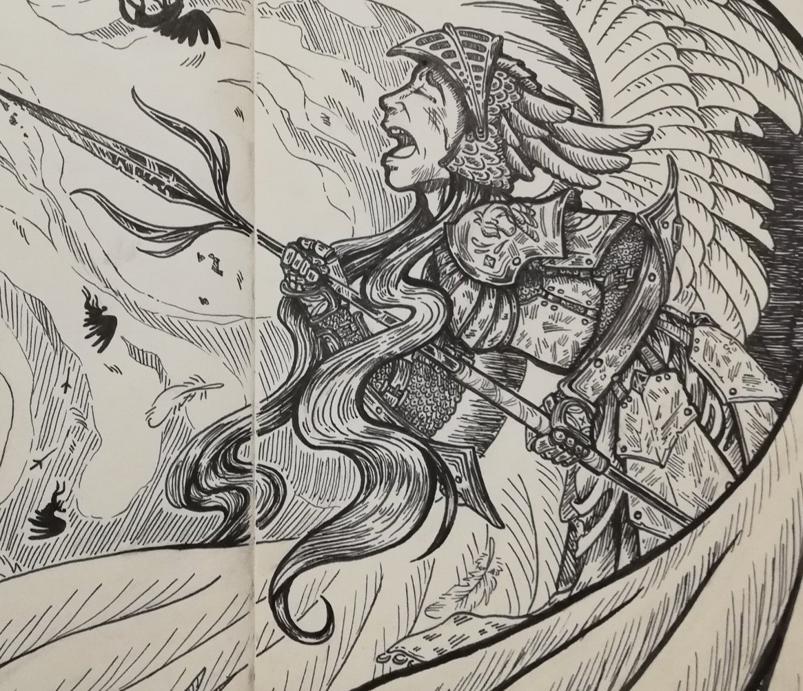 AtsuHashimoto's tweet photo. Heya!!
Vacations are starting for me so now I can do some personal stuff!
Here's an inking I did last night, I wanted to draw something related to valkyries lately so here it is! 😊

#drawing #art #traditionalart #illustration #characterart #inking #valkyrie #fantasy #fantasyart https://t.co/rR0aCtrTpg