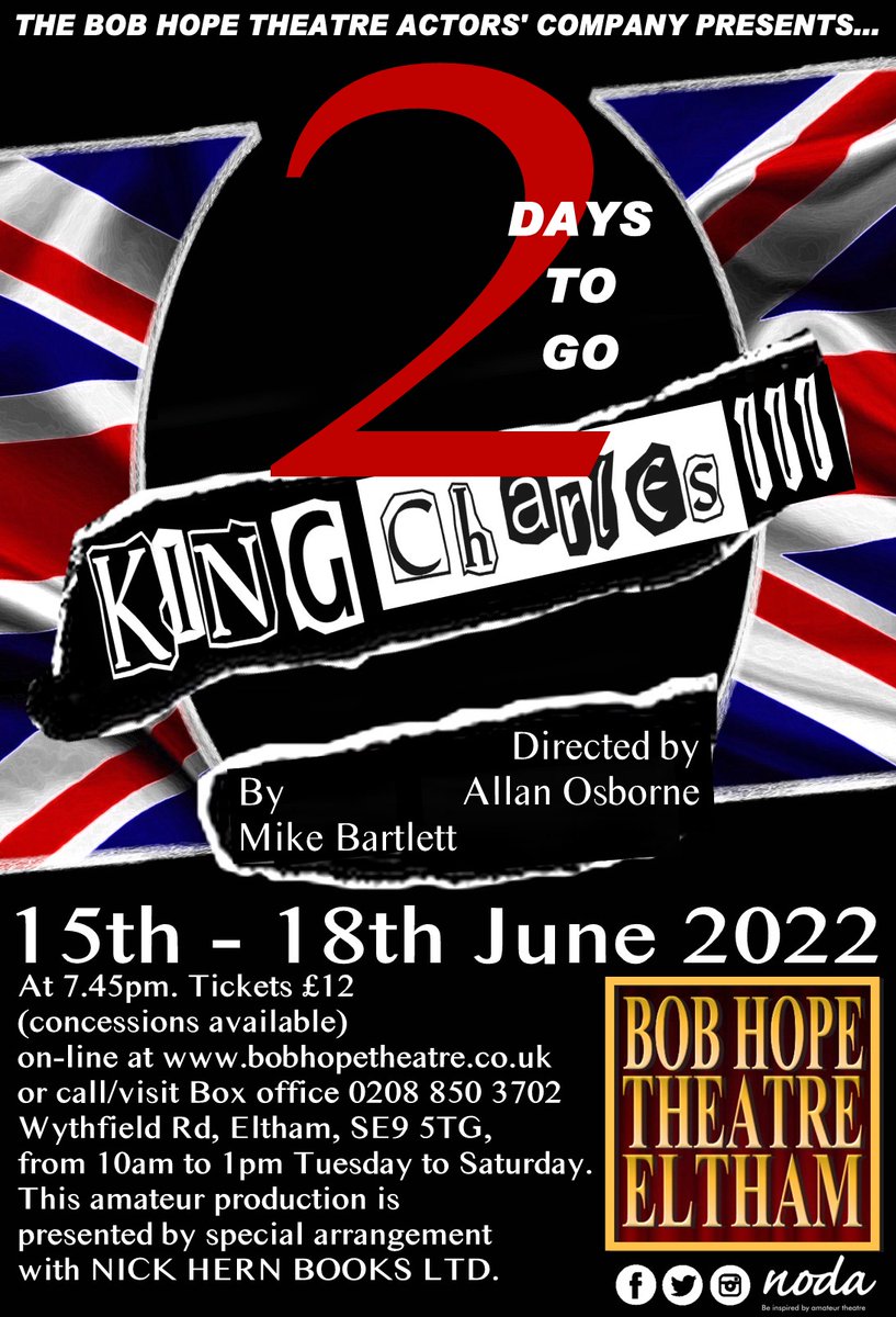 With just TWO days to go you're in danger of missing out on this fascinating and topical family drama.
Book your tickets from: 
bobhopetheatre.co.uk/kingcharles.ht…
#supportlocaltheatre
#kingcharleslll
#kingcharlesiii
