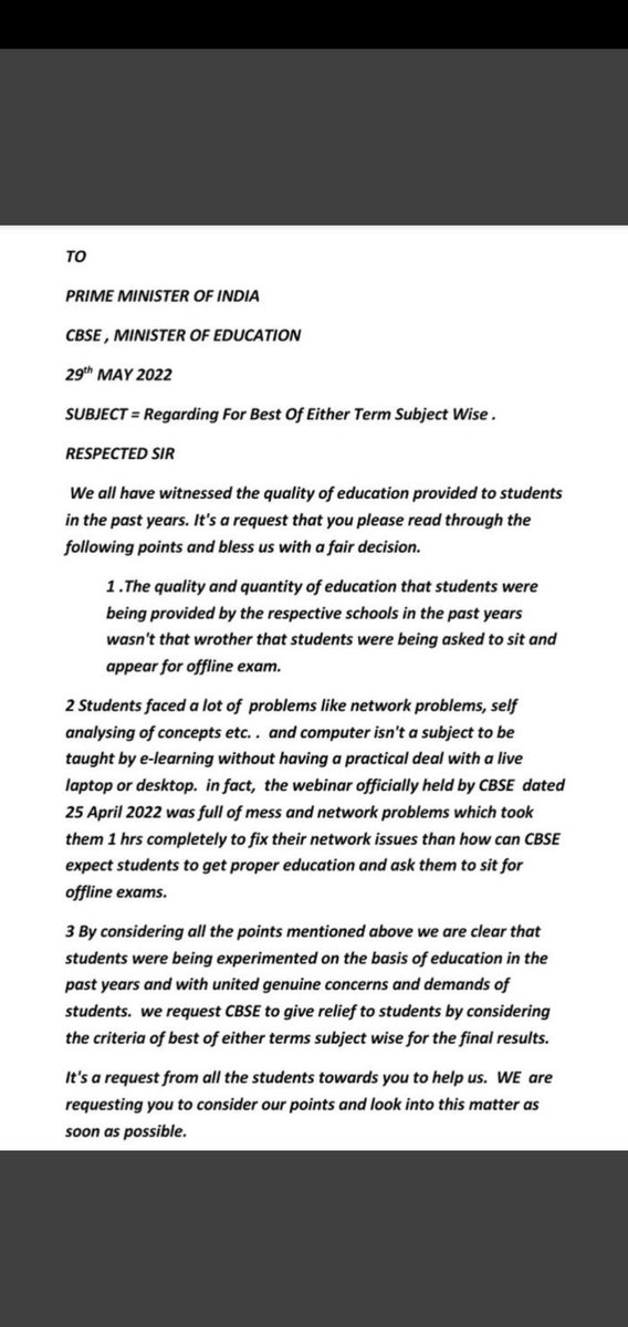 Krishna66168840's tweet photo. It's an request to cbse for subject wise best of either term for class 10 and 12 please cbse listen our concern please #ModijiHelpCBSEstudents2022 please sir help cbse students @cbseindia29 @EduMinOfIndia @PMOIndia @UrHimanshuBorah @ZeeNews @Republic_Bharat @ABPNews https://t.co/URm0b5CGYl