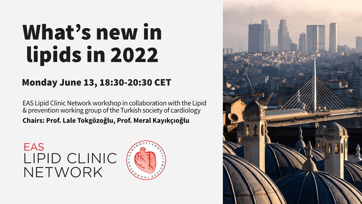 society_eas's tweet photo. Last call! Register now for the Lipid Clinic Network Workshop in Turkish "What's new in lipids in 2022", held today at 18:30 CET: https://t.co/OcVPQHPp5S @LaleTokgozoglu @AL_Catapano @MeralKayikcoglu https://t.co/VyDUdRDD55