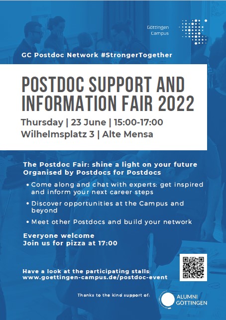 thegoecampus's tweet photo. Göttingen’s Postdoc Support and Information Fair is here on 23 June: https://t.co/fK48XFnOaL - designed by postdocs for postdocs. Everyone interested welcome. If you need childcare, let us know by 17 June. #PostdocParent #GCPostdocs #PostdocCareers. Postdoc Network event. https://t.co/FOWZYHeO32