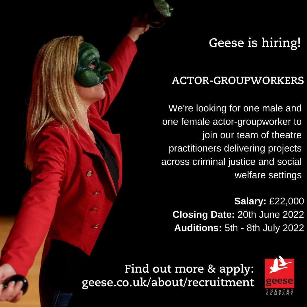 RECRUITMENT ALERT - ONE WEEK TO GO! geese.co.uk/about/recruitm… #artsjobs #appliedtheatre #vacancy #actor #artscjs