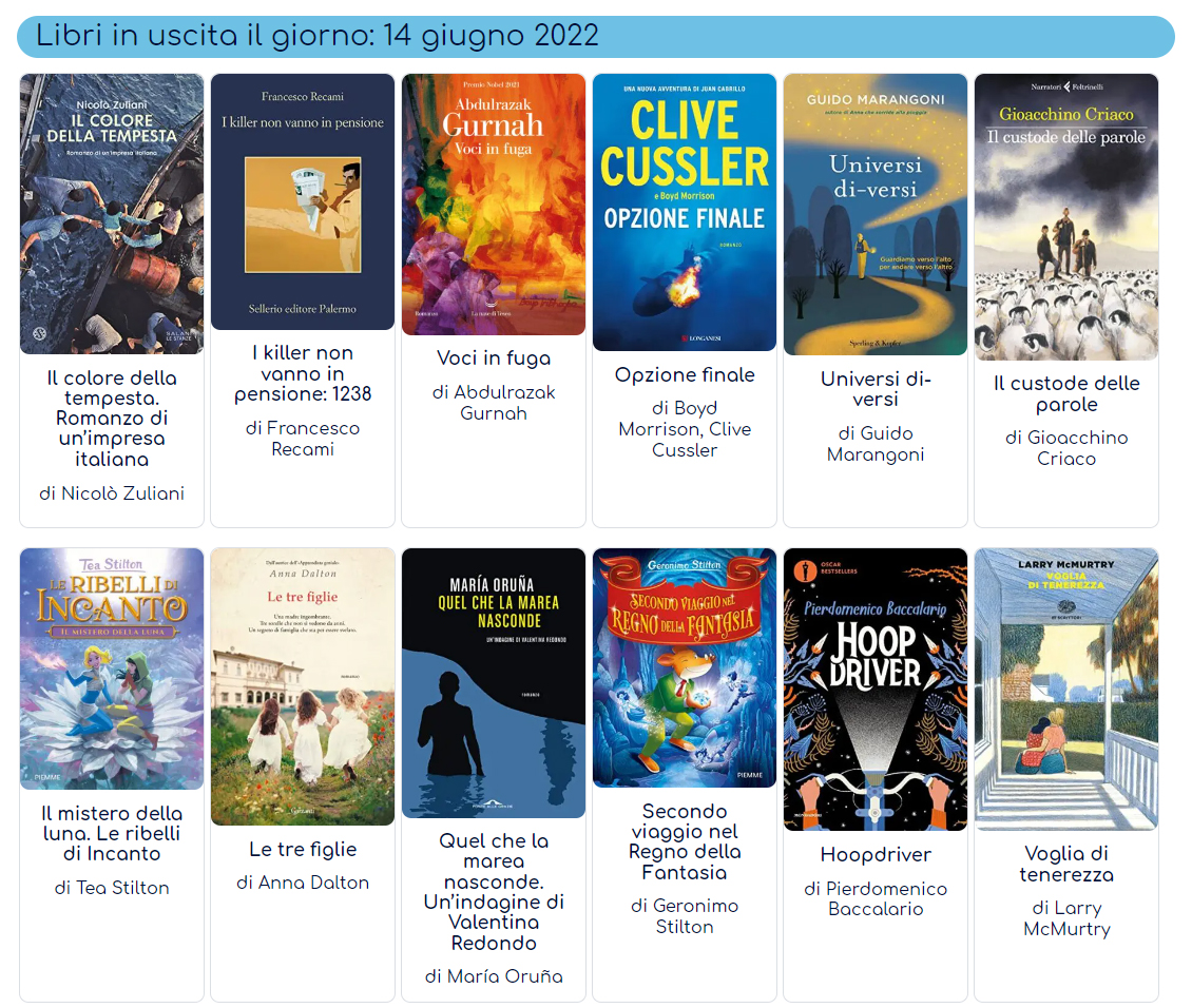 📚Scopri i #libriInUscita il giorno #14giugno.

Per essere sempre informato, in tempo reale, giorno per giorno, su tutti i libri di prossima uscita #inLibreria, metti nei preferiti il seguente link:
⚓bit.ly/3M85gwv ⚓

#prossimeUscite #libri #babelezon