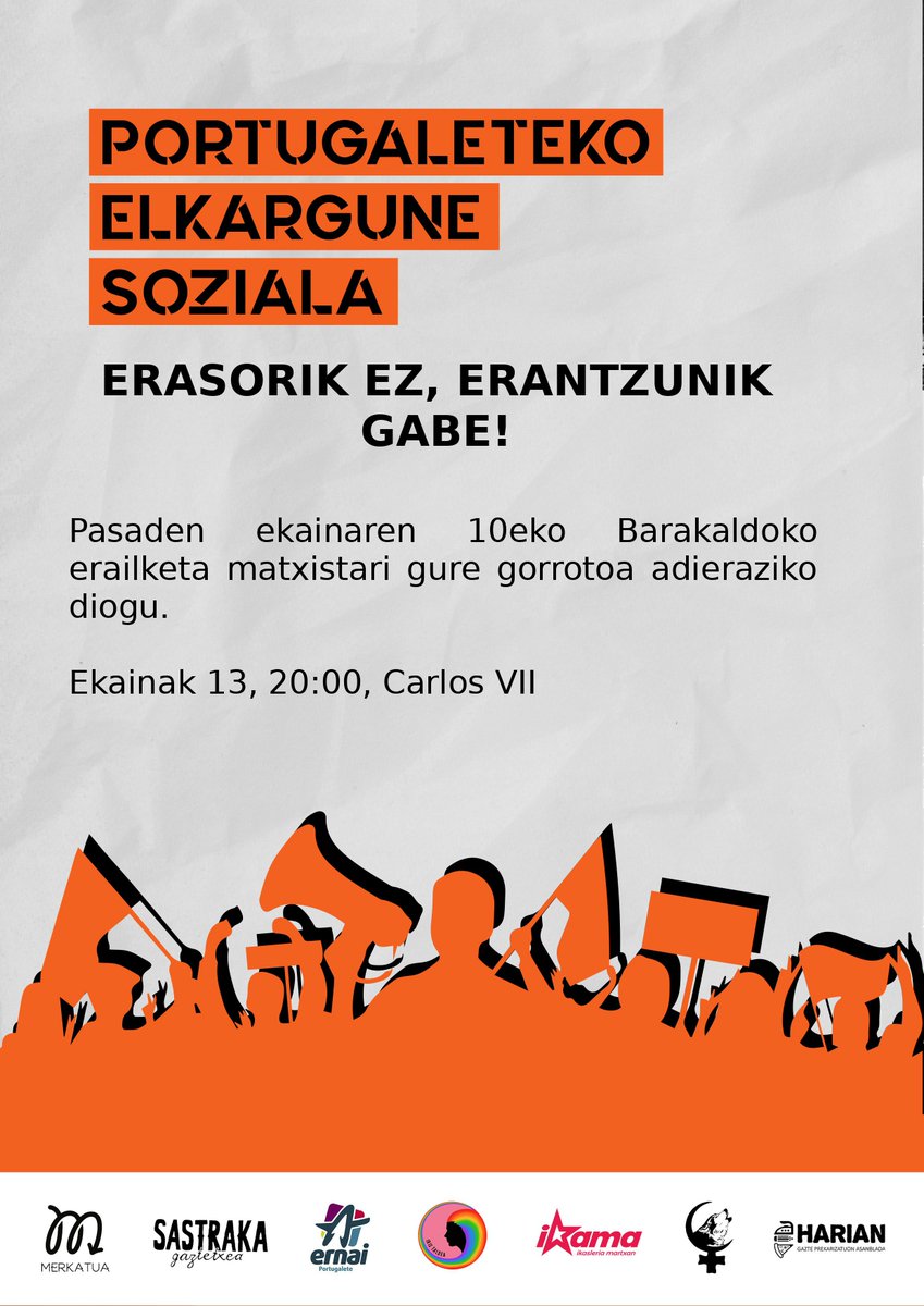 Bat egiten dugu Portugaleteko Mugimendu Feministak egindako deialdiarekin. 

Erasorik ez, erantzunik gabe!