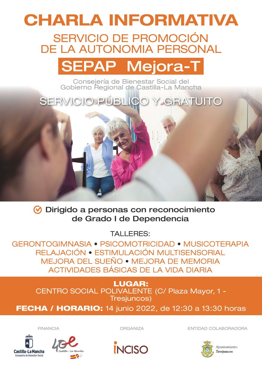 IncisoES's tweet photo. 𝐂𝐡𝐚𝐫𝐥𝐚𝐬 𝐢𝐧𝐟𝐨𝐫𝐦𝐚𝐭𝐢𝐯𝐚𝐬 del programa 𝐒𝐄𝐏𝐀𝐏 𝐌𝐞𝐣𝐨𝐫𝐚𝐓, 🤲el servicio público y gratuito que promueve la 𝐚𝐮𝐭𝐨𝐧𝐨𝐦𝐢́𝐚 𝐩𝐞𝐫𝐬𝐨𝐧𝐚𝐥 de las personas con 𝐆𝐫𝐚𝐝𝐨 𝐈 𝐝𝐞 𝐃𝐞𝐩𝐞𝐧𝐝𝐞𝐧𝐜𝐢𝐚.
#SEPAP #autonomíapersonal @gobjccm @BienestarCLM https://t.co/RWW1zqjacw