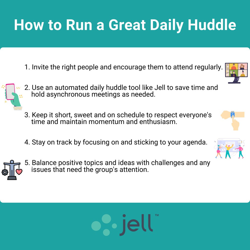 Jell is a great tool for daily huddle meetings that make your team more efficient in less time.

Read the full article: The Daily Huddle Meeting and How it Can Boost Your Team’s Productivity
▸ lttr.ai/yFY9

#StandupMeetings #AsyncWork #BoostProductivity