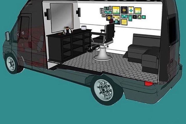 trimobile3's tweet photo. This is a draft of how the Barber Van should look when out on the road, there is enough space for the customer to put his leg comfortably as well as allowing the barber to freely move around! additionally there is 3 seats in the back corner in case you wish to bring someone.💈 https://t.co/cCyocFCBNE