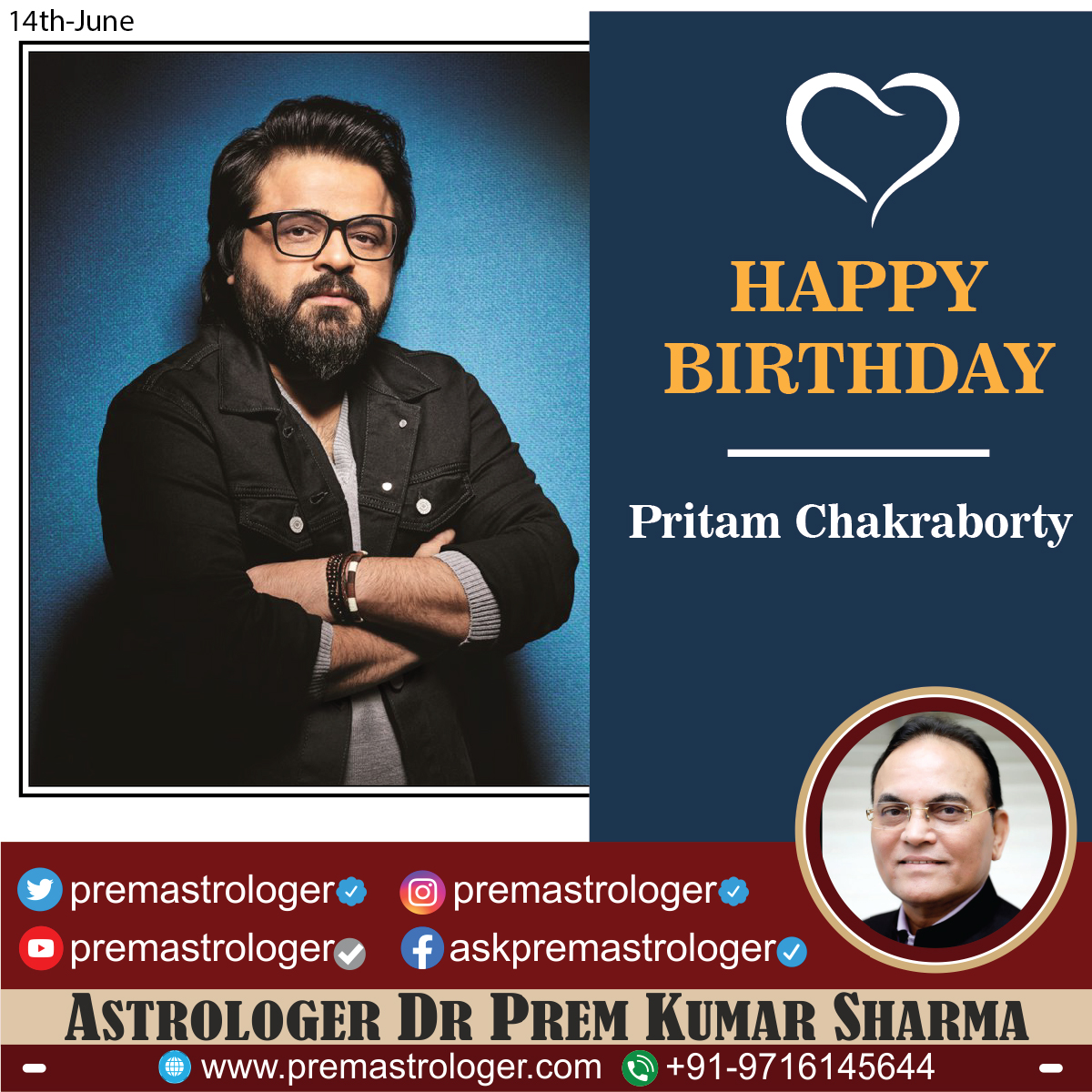 Celebrated composer, instrumentalist, guitarist & singer Pritam Chakraborty has rewritten the rules of the music industry with his blockbuster music and songs. Wishing U a year bright with promise & filled with success! #HappyBirthday GBY!
@ipritamofficial

#Singer
#HBDPritam