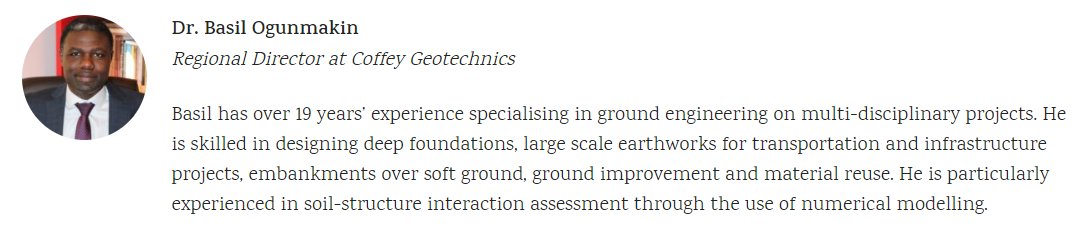agsgeotech's tweet photo. The AGS is pleased to announce Dr. Basil Ogunmakin will be presenting at the AGS Annual Conference on 6th July.

Basil will be presenting on ‘Ground Improvement – Key design considerations &amp; lesson learnt’.

To register, please visit https://t.co/YhRWCKJKOW https://t.co/NUJkGK3621