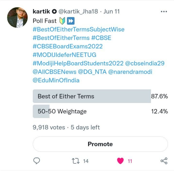 _KartikJha's tweet photo. This Twitter post is deleted by mistake so I do the same tweet on same date.. but wait what is the vote 😳! #BestOfEitherTermsSubjectWise #BestOfEitherTerms #ModijiHelpCBSEstudents2022 #CBSEBoardExams2022 @EduMinOfIndia @cbseindia29 @AllCBSENews @narendramodi @DG_NTA @eji_org https://t.co/aRjf0Tnvqu