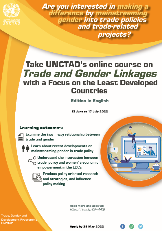 📅 The new  course has just started! 
 🌍 119 people from 55 different countries will learn about  the Trade and Gender Linkages with a Focus on the Least Developed Countries (LDCs).