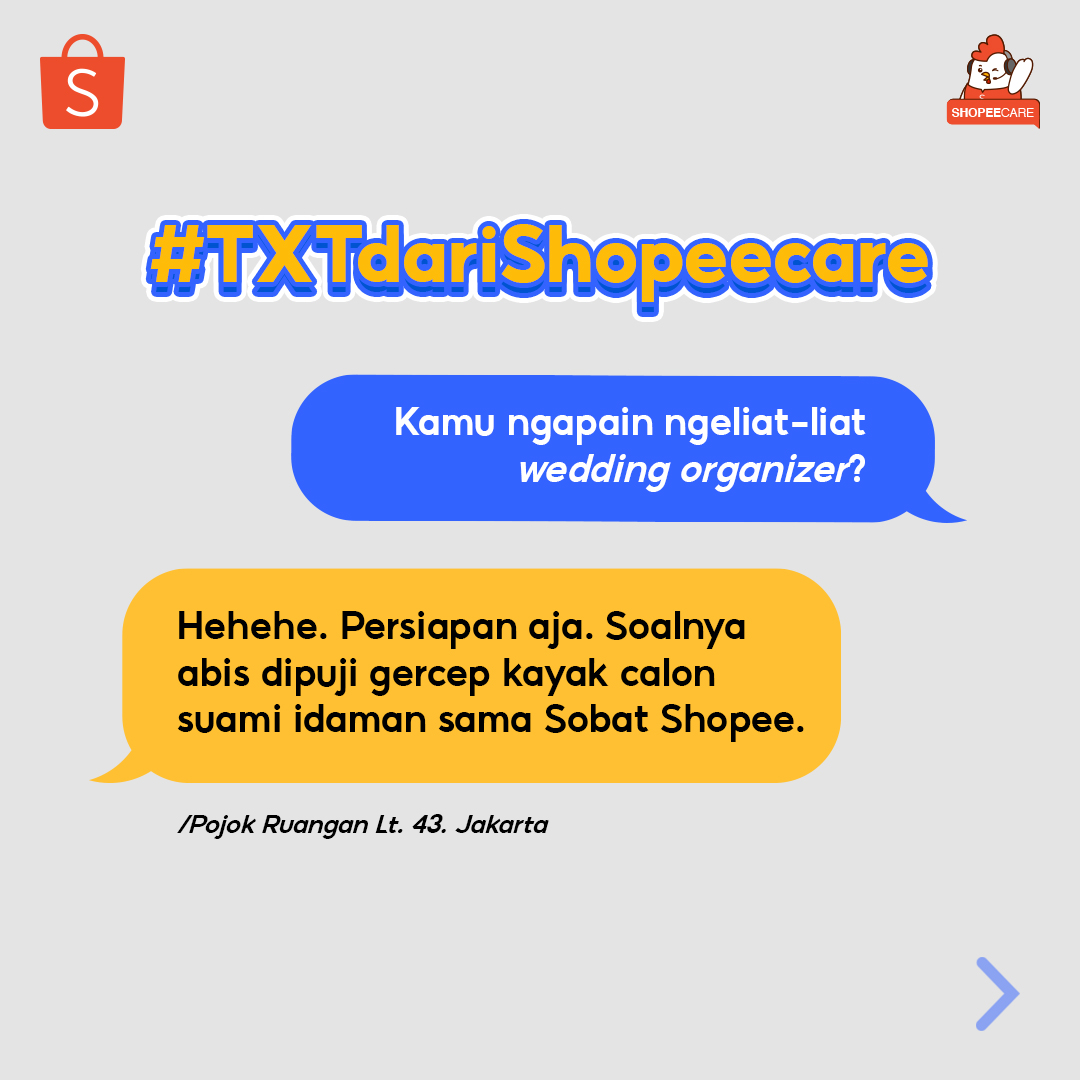 ShopeeCare's tweet photo. Sobat Shopee! Mimin seneng banget deh kalo dapet pujian dari kalian tuh 🥰 Gak perlu punya ayang kalo gini caranya sih, Mimin mau setia sama Sobat Shopee aja 🧡 #TXTdariShopeecare #Shopeecare https://t.co/hNSbGiS8hw