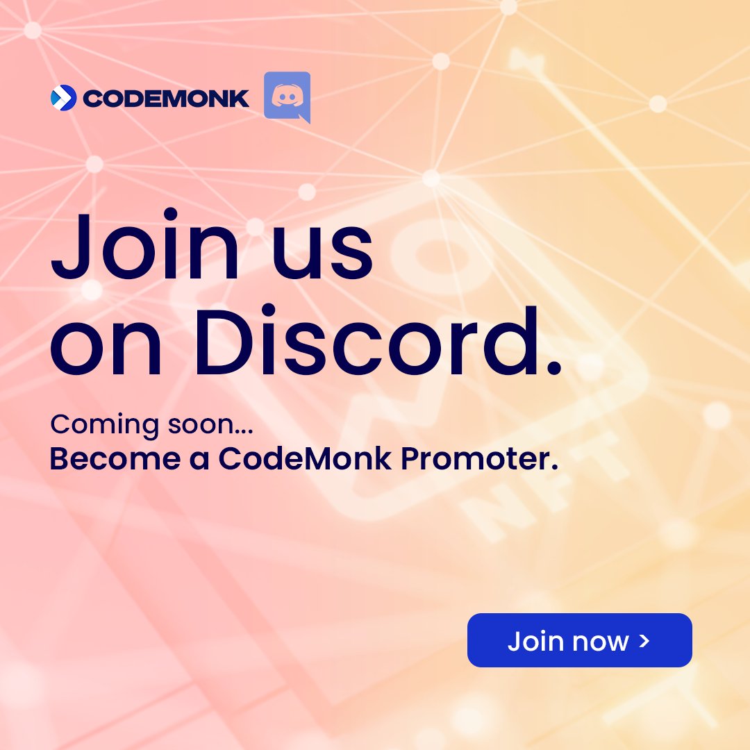 Join us on our #Discord server &amp; build your network. 🤝 🌐

Coming soon ‘Become a CodeMonk Promoter’ keep an eye on our socials to find out more!
eu1.hubs.ly/H014ND20

#DiscordServer #Developers #DeveloperCommunity #DevJobs #Web3 #tech #techjobs #promoter #RemoteWork