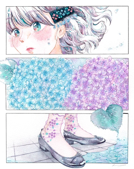 雨上がりこころ躍らせて#水彩イラスト#イラスト 