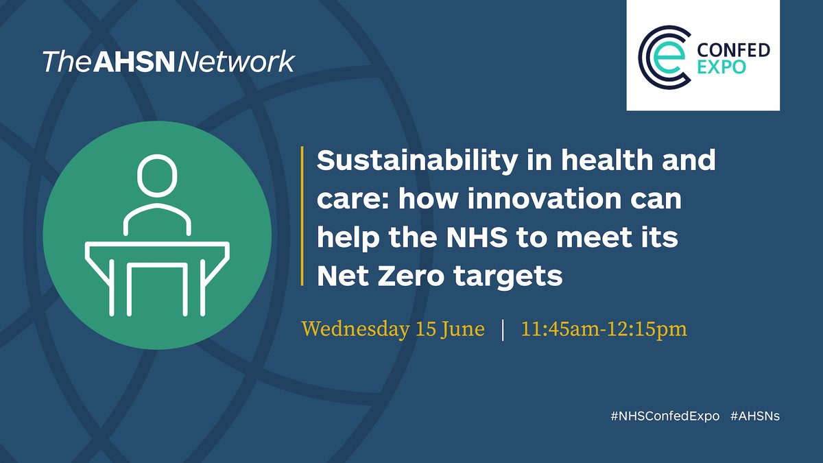 SIP_HIOxford's tweet photo. Find out how #AHSNs are helping the NHS meet its #NetZero ambition at #NHSConfedExpo
Wed 15 June, 1145: @AHSNNetwork Innovation Zone
Hear examples from the @YHAHSN region &amp; meet @AmeliaLouJames our new environmental sustainability lead with @KSSAHSN 
https://t.co/zVmRw8Rbcr https://t.co/F52RbMqgk3