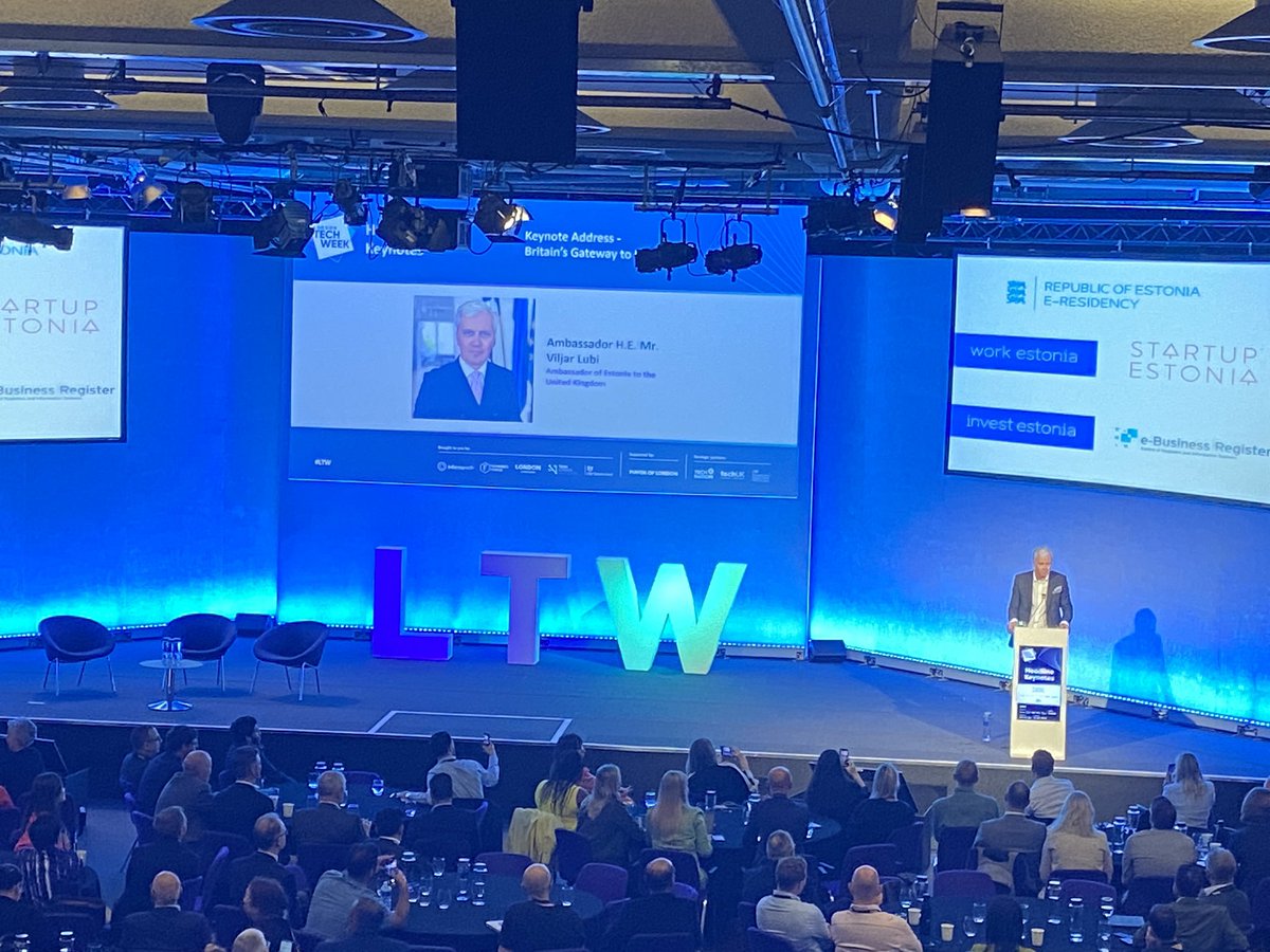 The next keynote takes us to all the way to Estonia 🇪🇪

Estonia is currently the country with the most startups per capita. The country’s ambassador to the UK (<a href="/ViljarLubi/">Viljar Lubi</a>) shares some of the secrets to its success: 

“Tech is in our DNA” 

#LTW22 <a href="/LDNTechWeek/">London Tech Week</a> #Estonia