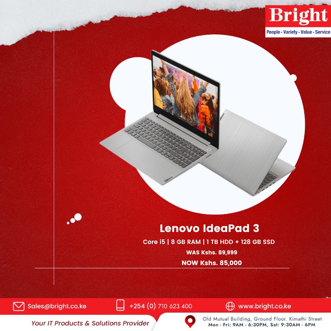 brighttechltdKE's tweet photo. 𝐋𝐞𝐧𝐨𝐯𝐨 𝐈𝐝𝐞𝐚𝐏𝐚𝐝 𝟑
Intel Core i5
8 GB RAM, 1 TB HDD + 128 GB SSD
15" Display
Ksh. 85,000/-
Shop Online: https://t.co/TZOBLBdtPr
WhatsApp: https://t.co/1eyNEccLS0
Call: 0710 623 400
#ShopOnline #ShopatBright #brighttechshop #brightonline #EverythingIT https://t.co/SC0GhrlFrK