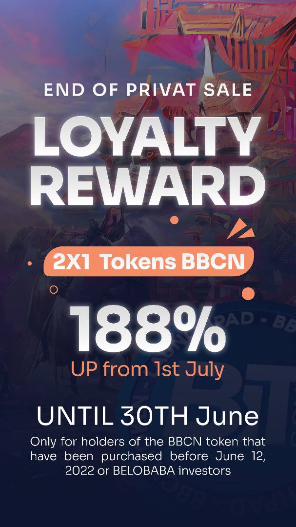 Hey, GOOD NEWS HERE!!! Pay attention!👇👇😍

Those who bought $BBCN before 12th of June or investors in @Belobabafund will get an opportunity to buy #tokens until 30 of June and get a deal...

😱🤯Buy 1 and get 2 for the same price😱🤯🔥🔥

#Cryptos #CryptoNews #cryptotrading