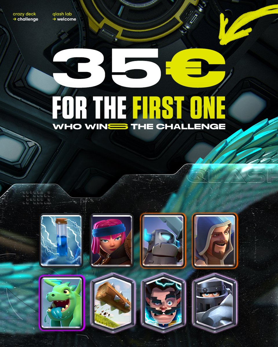 Let's move a little with #ClashRoyale challenge

𝐑𝐞𝐪𝐮𝐢𝐫𝐞𝐦𝐞𝐧𝐭𝐬
☑️Follow us | ☑️𝐫𝐞𝐭𝐰𝐞𝐞𝐭 🔁 | ☑️tag a friend

ℹ️ 12 win Grand Challenge using bit.ly/3HkbAQF
💰 35€
🚫No win trading
🔴 𝘀𝗼𝗼𝗻 𝗰𝗵𝗮𝗹𝗹𝗲𝗻𝗴𝗲𝘀 𝗢𝗡𝗟𝗬 𝗼𝗻 𝗤𝗟𝗔𝗦𝗛 𝗮𝗽𝗽