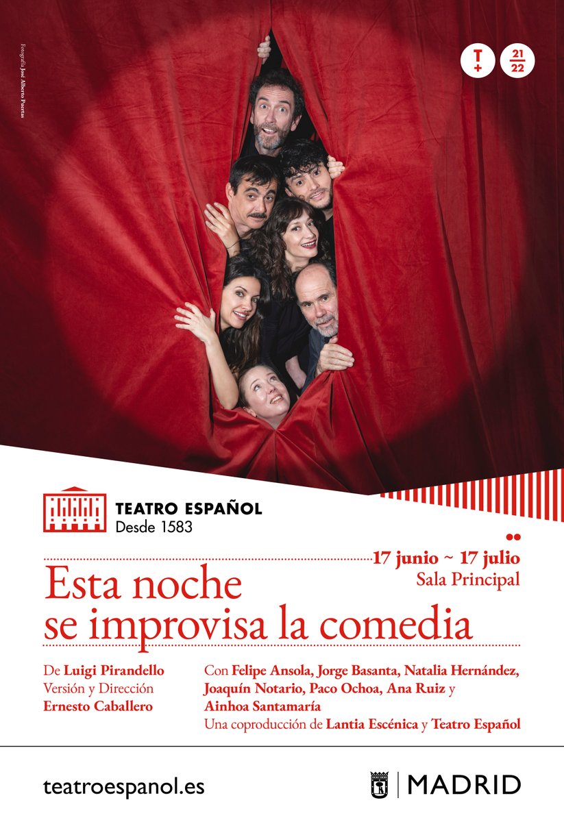 TeatroEspanol's tweet photo. #EstaSemana en el #TeatroEspañol, estreno absoluto de 'Esta noche se improvisa la comedia', obra de #Pirandello dirigida por @Ernesto__C con @felipeansola, @jorge_basanta, @NataliaHdezA,  #JoaquinNotario, @PacoOchoa15, @AnaRuizActriz, y @Noasantamaria.
🎭https://t.co/ncEcBKLjNA https://t.co/RTAntY46h0