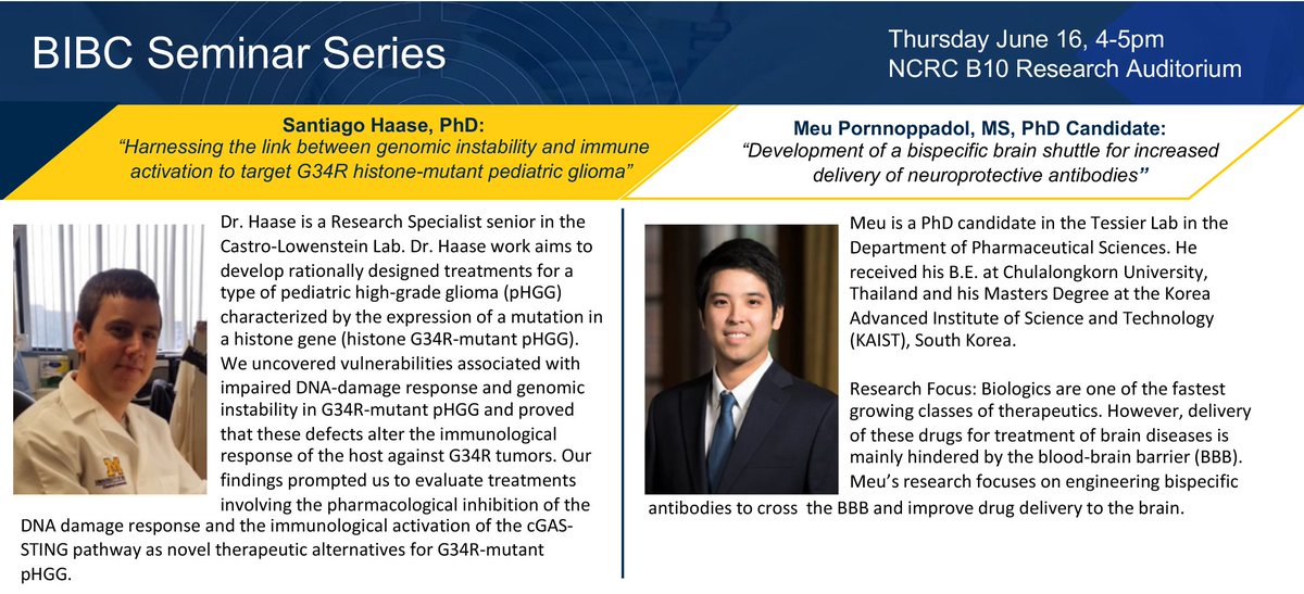UMBiointerfaces's tweet photo. Join us this Thursday, 4-5pm for a special Trainee Seminar followed by a social hour sponsored by the #BioInnovationsInBrainCancer 👇
https://t.co/8Rkv2Z3gRd https://t.co/23sk3Dl2uO