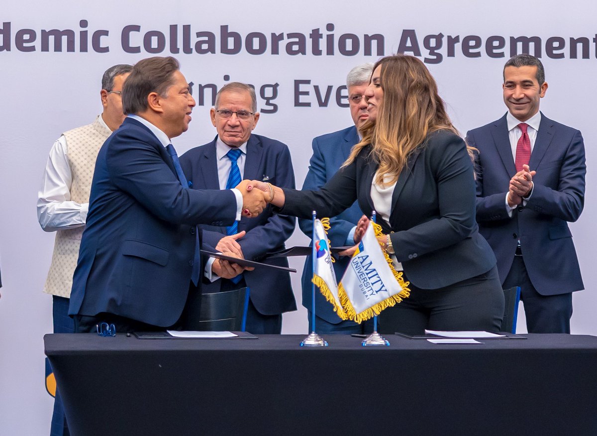 AmityDUBAI's tweet photo. Amity Uni is partnering with the new El Sewedy University of Technology to bring cutting-edge tech programmes to Egypt. The partnership will bring a superior curriculum to Egyptian youth. @AmityPresident @vhussain @VCAmityUniDxb @sewedyacademy @aaelsewedy @indembcairo @AjitVGupte https://t.co/FHofz0W4Sq