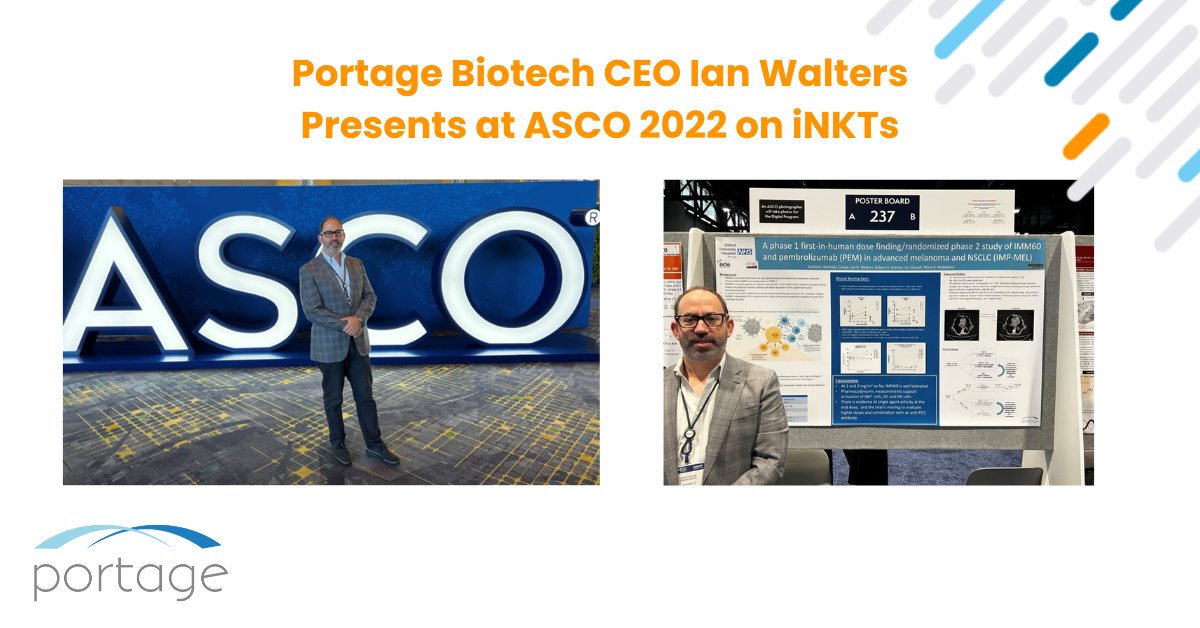 PortageBiotech's tweet image. Portage CEO Ian Walters presented progress on our #iNKT agonist, PORT-2, at #ASCO22, the only presentation focused on the potential of this key class of #immune cell at the conference. Registrants can view our abstract and poster here: bit.ly/3NC3yVF @ASCO