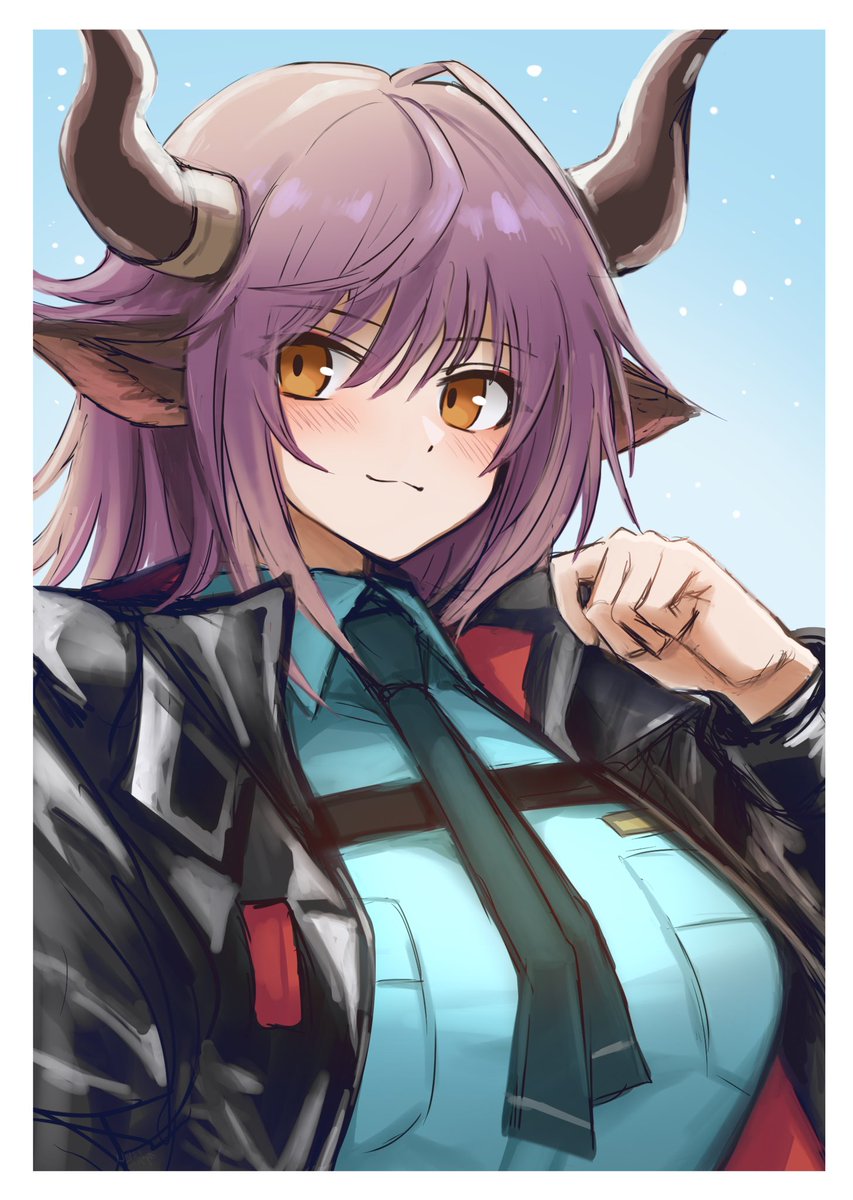 1girl horns solo necktie animal ears shirt jacket  illustration images