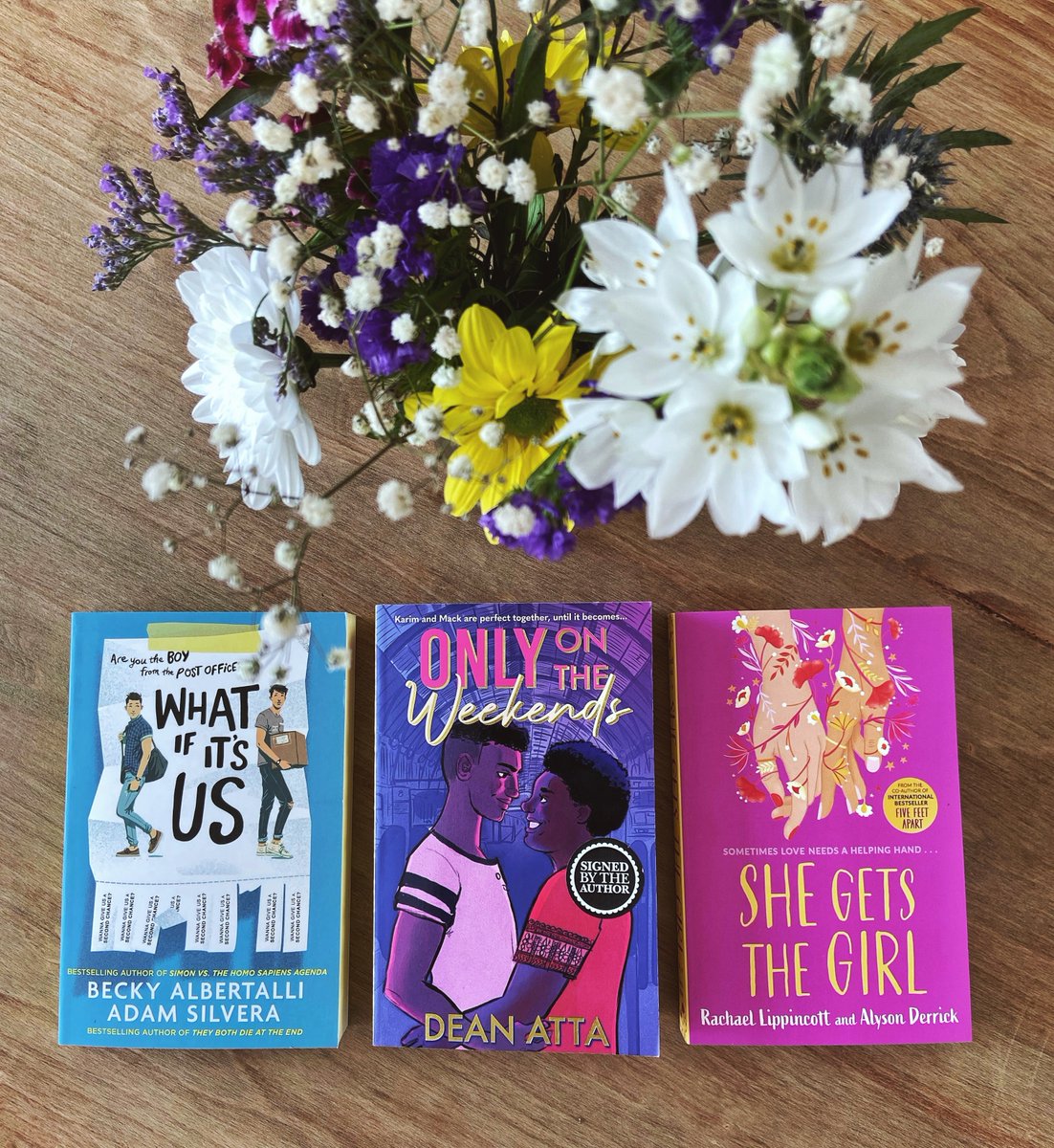 Bookishcrick's tweet photo. A couple of #Pride picks from our YA section that we recommend! #WhatIfItsUs is soon to be a feature film. #OnlyOnTheWeekends is a queer love story for fans of Sex Education. #SheGetsTheGirl is a New York Times bestseller and instant TikTok sensation! https://t.co/vD0Ex2ZRDE