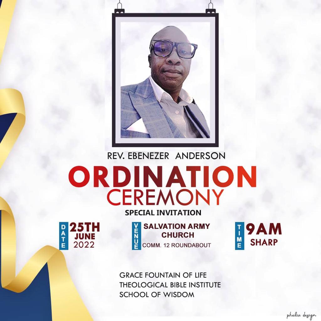drwhoxgh's tweet photo. I humbly invite you all to my Ordination Ceremony come 25th June 2022 at Tema salvation Army campus com 12 near the around.Time 9am Prompt.
For any requires and support kindly call 0244678896. 
God bless you all for coming Shalom.
#Rev E. K Anderson
#PrayerIsTheAnswer
#TGIPF https://t.co/rs7B3T3yKc