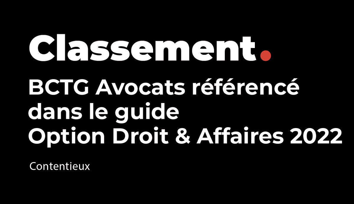 BCTG_Avocats's tweet photo. 🏆 [Classement] @BCTG_Avocats de nouveau référencé dans le guide #Contentieux 2022 d' @Option_DA  dans 5 catégories. Félicitations à nos associés : Diane Mouratoglou, Augustin Nicolle, Clement Sabatier, Hugues Villey, Francois Dauba, Severin Kullmann

👉 https://t.co/QlT70FUOL8 https://t.co/feJmW6D4Xs