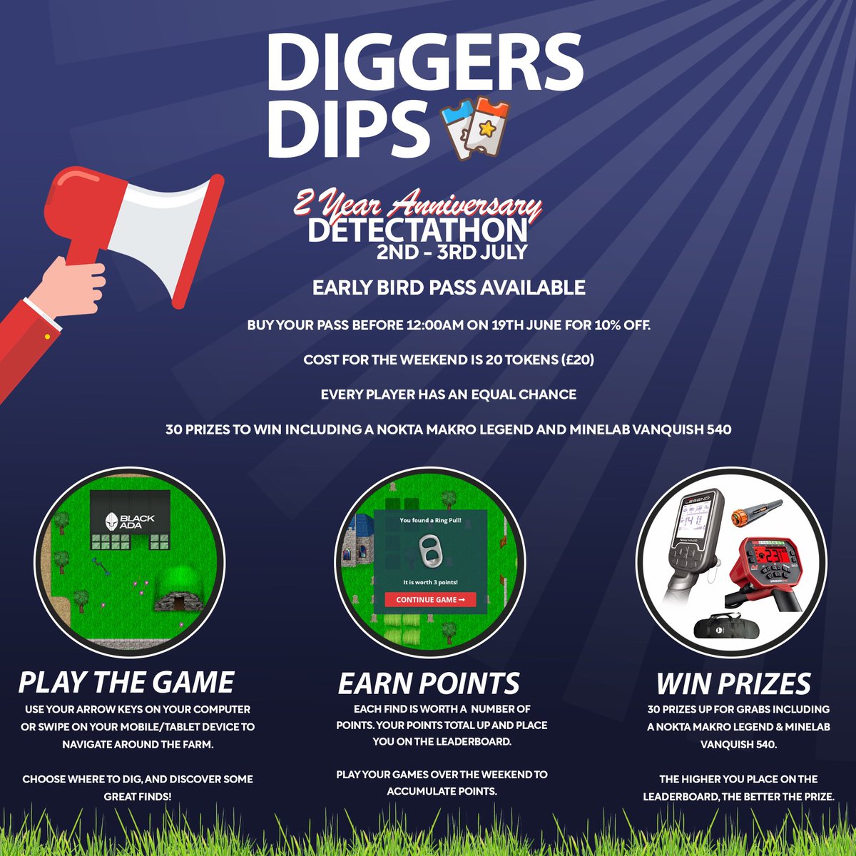 Don’t miss this EXTRA SPECIAL Detectathon. £2000’s worth of prizes, a #Nokta Makro Legend, a Vanquish 540 and lots more. diggersdips.com/detectathon 10% Early bird discount until 18th June 💪  
#winprizes #metaldetecting