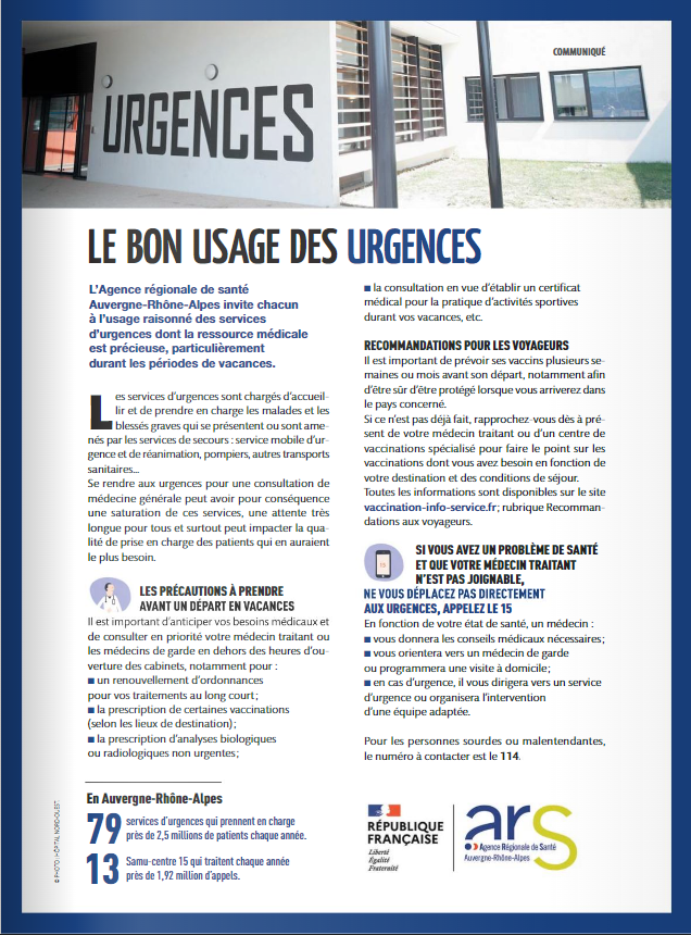 L'ARS est partenaire du magazine @RA_Sante ! Pour le numéro d'été, retrouvez nos conseils pour le bon usage des #urgences▶️bit.ly/3zzzxSd