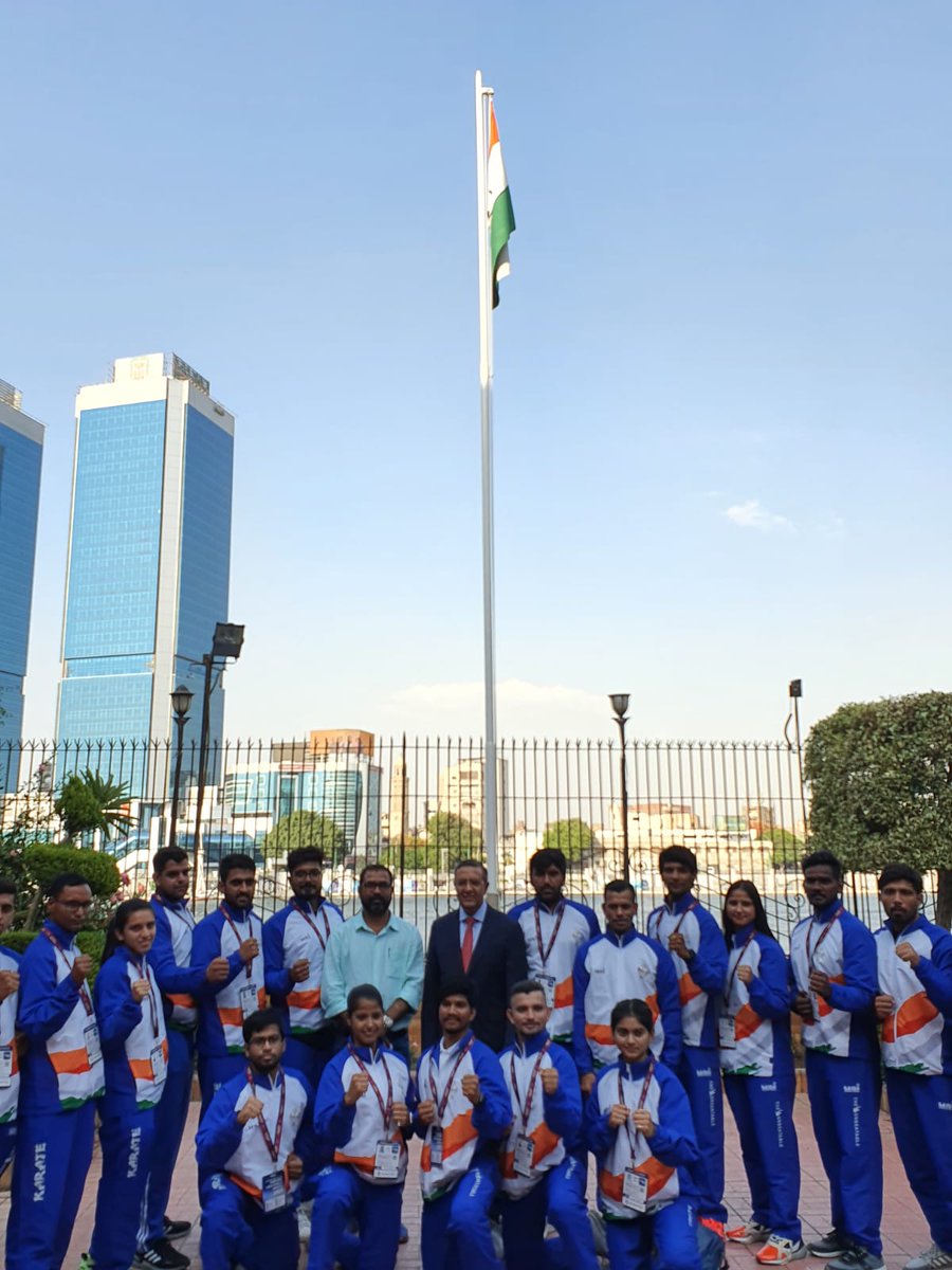 indembcairo's tweet photo. Ambassador @AjitVGupte interacted with the members of Indian #Karate Team and office bearers of Karate India Organisation on 12 June 2022 at Embassy of India, Cairo. The team was in Cairo to participate in WKF Karate-1 Series A Championship.

@MEAIndia @IndiaSports https://t.co/p7ZBTqtnw5