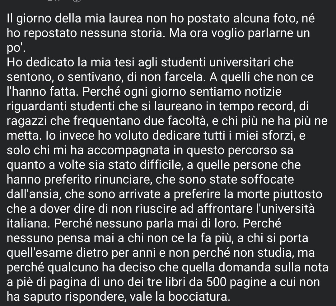 murderskitty's tweet photo. La mia tesi di laurea l'ho dedicata a tutti gli studenti che non ce l'hanno fatta, a tutti quelli che si son sentiti un fallimento a causa di un esame, a quelli che non hanno dormito a causa dell'ansia. L'ho dedicata a quelli che si sono suicidati, pur di non "fallire" ancora. https://t.co/OldIZ6Q5hK