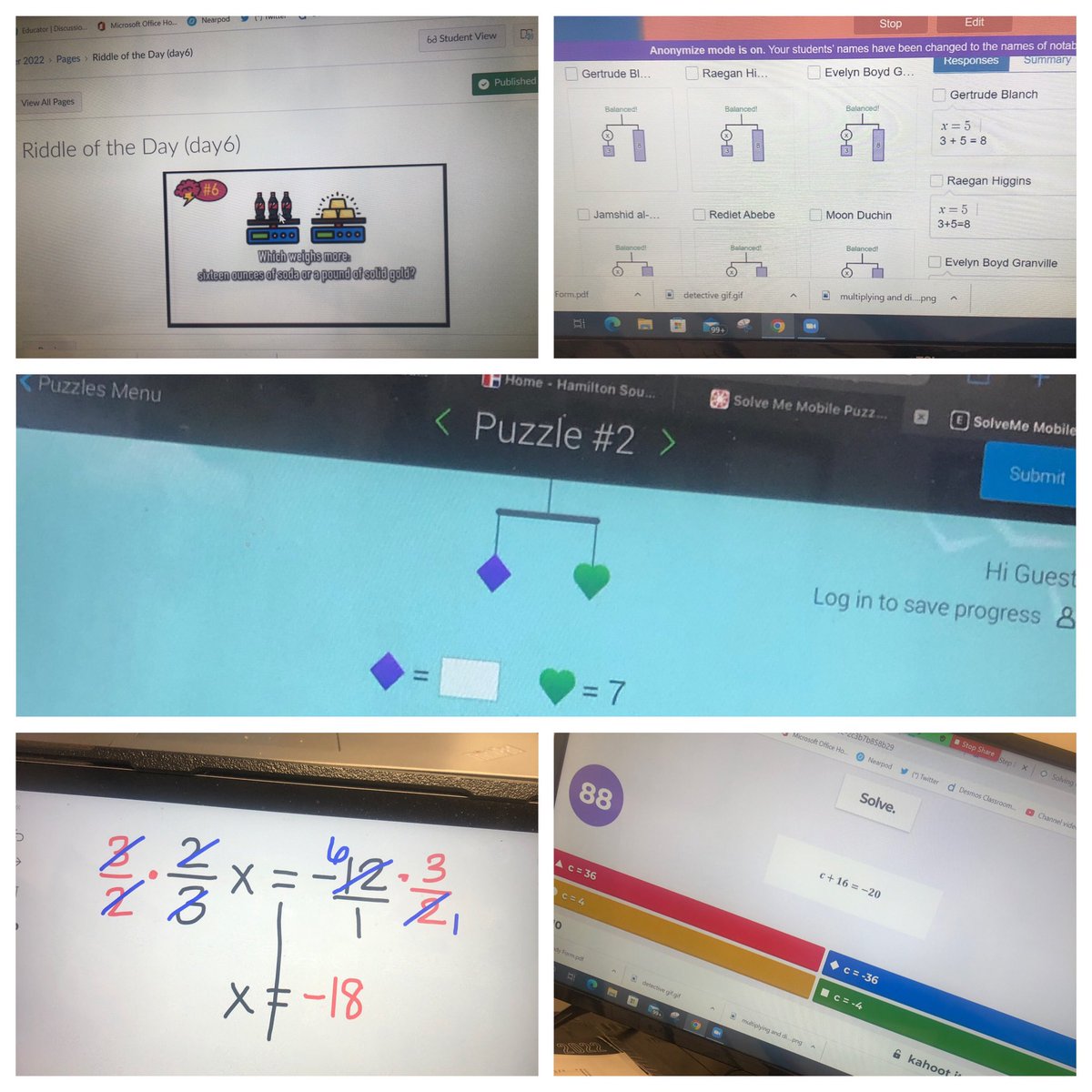 MrsStrole's tweet image. Wk2 of☀️🏫 @FJHChargers is underway. This week we focus on applying our integer&amp;amp;fractions skills from wk1. Today was all about staying ⚖️ from riddle of the day to the exit ticket. 🙏🏼 @Desmos for the great virtual manipulative to build conceptual understanding 1st! #seeingmath